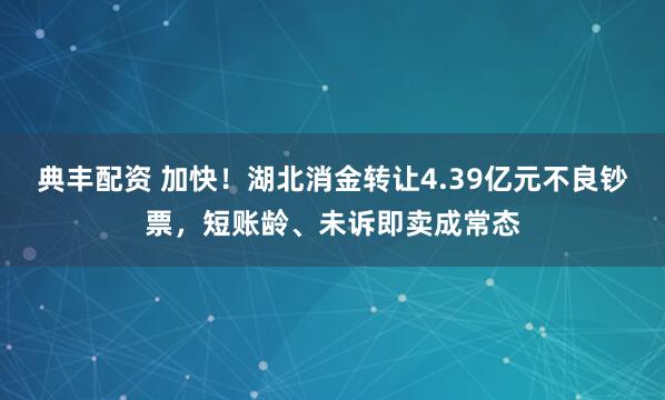 典丰配资 加快！湖北消金转让4.39亿元不良钞票，短账龄、未诉即卖成常态