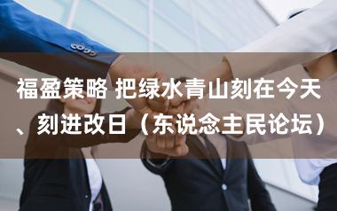 福盈策略 把绿水青山刻在今天、刻进改日（东说念主民论坛）