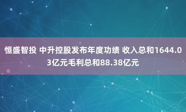 恒盛智投 中升控股发布年度功绩 收入总和1644.03亿元毛利总和88.38亿元