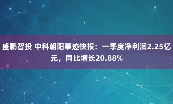 盛鹏智投 中科朝阳事迹快报：一季度净利润2.25亿元，同比增长20.88%